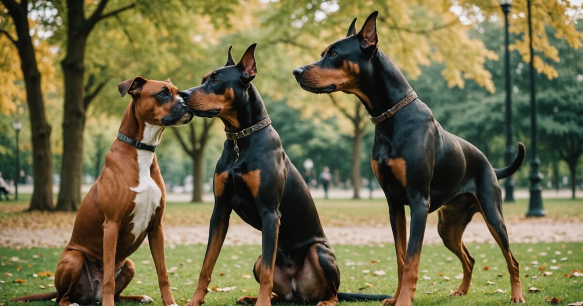 ボクサー犬とドーベルマン