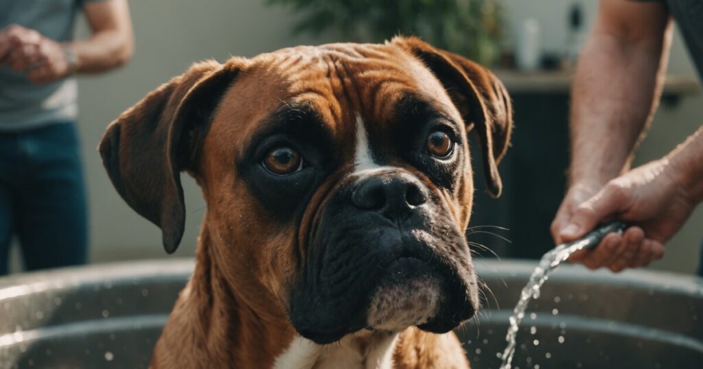 ボクサー犬のシャンプー